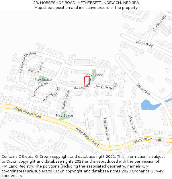 23, HORSESHOE ROAD, HETHERSETT, NORWICH, NR9 3PA: Location map and indicative extent of plot