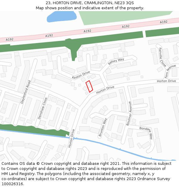 23, HORTON DRIVE, CRAMLINGTON, NE23 3QS: Location map and indicative extent of plot