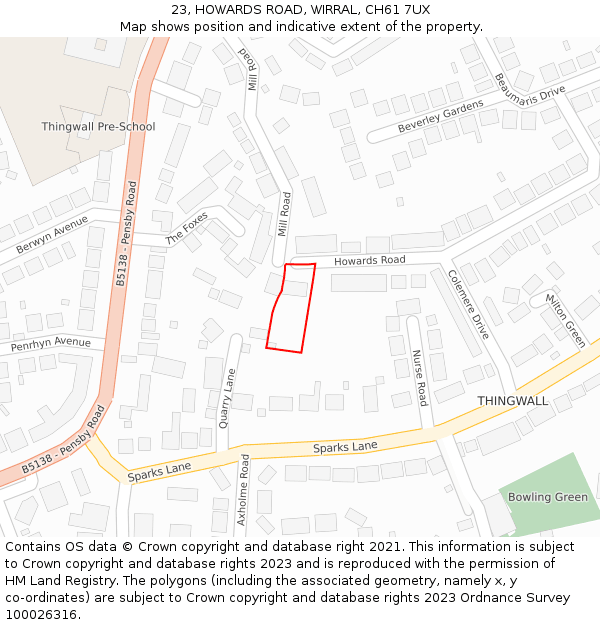 23, HOWARDS ROAD, WIRRAL, CH61 7UX: Location map and indicative extent of plot