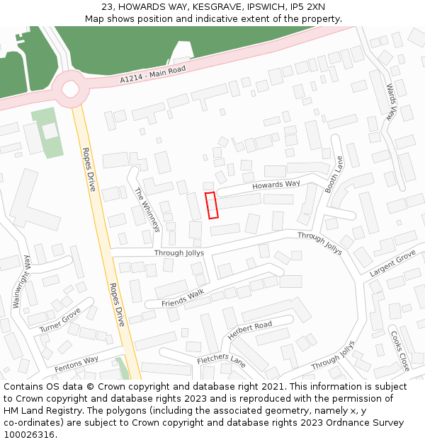 23, HOWARDS WAY, KESGRAVE, IPSWICH, IP5 2XN: Location map and indicative extent of plot