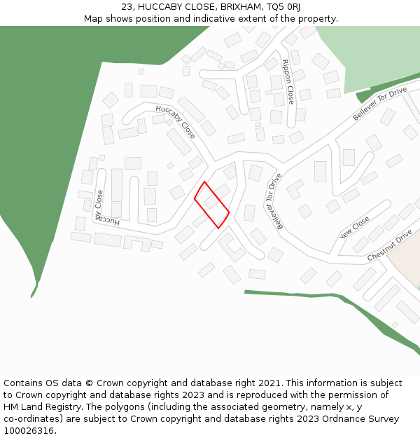 23, HUCCABY CLOSE, BRIXHAM, TQ5 0RJ: Location map and indicative extent of plot