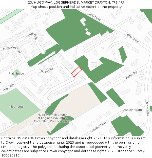 23, HUGO WAY, LOGGERHEADS, MARKET DRAYTON, TF9 4RP: Location map and indicative extent of plot