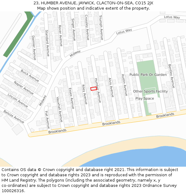 23, HUMBER AVENUE, JAYWICK, CLACTON-ON-SEA, CO15 2JX: Location map and indicative extent of plot