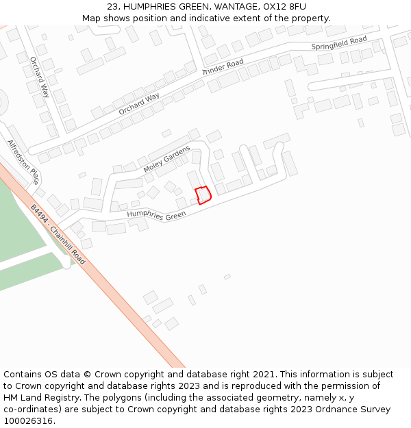 23, HUMPHRIES GREEN, WANTAGE, OX12 8FU: Location map and indicative extent of plot