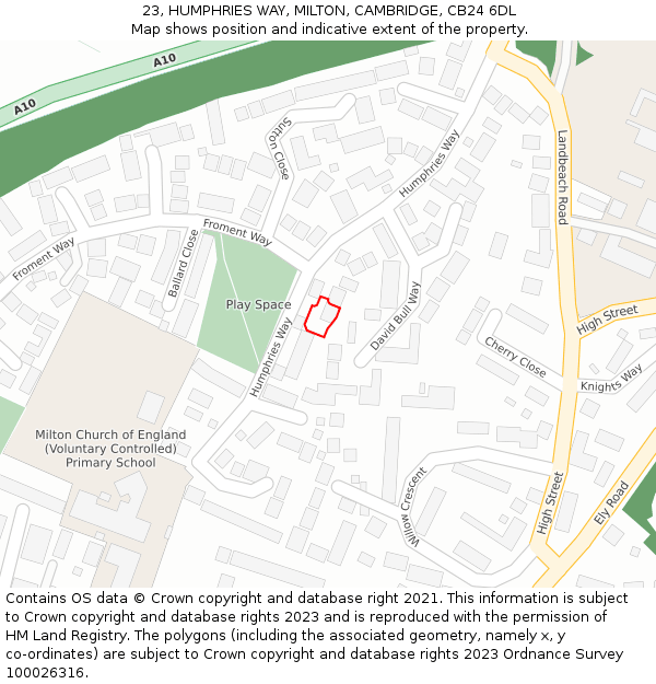23, HUMPHRIES WAY, MILTON, CAMBRIDGE, CB24 6DL: Location map and indicative extent of plot