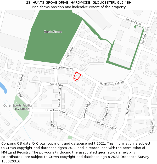 23, HUNTS GROVE DRIVE, HARDWICKE, GLOUCESTER, GL2 4BH: Location map and indicative extent of plot
