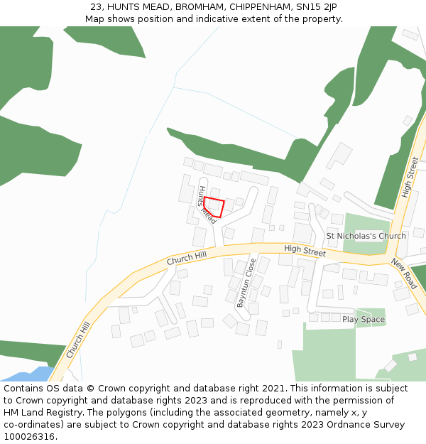 23, HUNTS MEAD, BROMHAM, CHIPPENHAM, SN15 2JP: Location map and indicative extent of plot