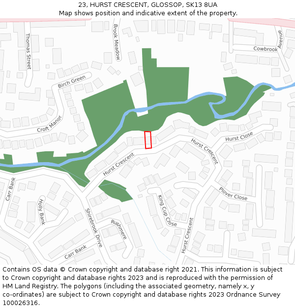 23, HURST CRESCENT, GLOSSOP, SK13 8UA: Location map and indicative extent of plot