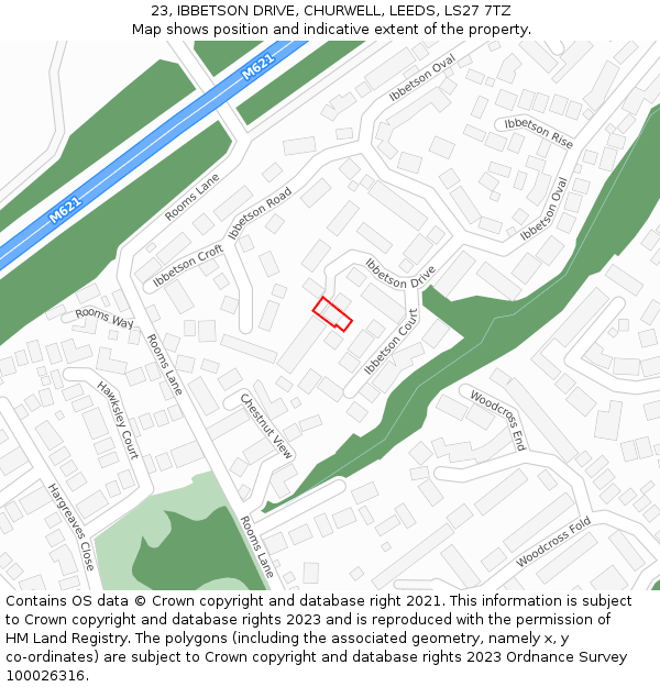 23, IBBETSON DRIVE, CHURWELL, LEEDS, LS27 7TZ: Location map and indicative extent of plot