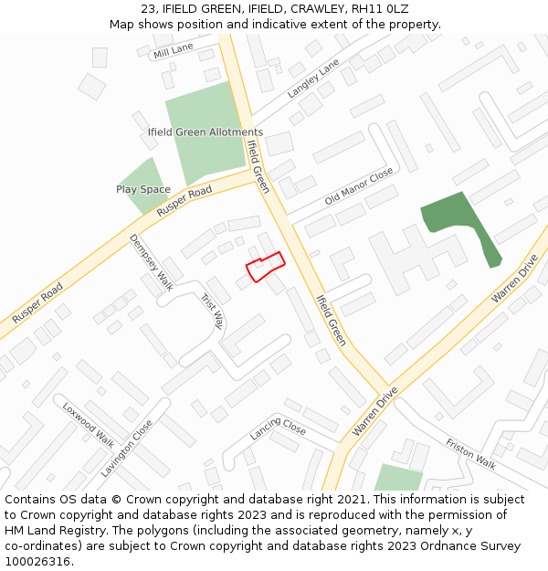 23, IFIELD GREEN, IFIELD, CRAWLEY, RH11 0LZ: Location map and indicative extent of plot