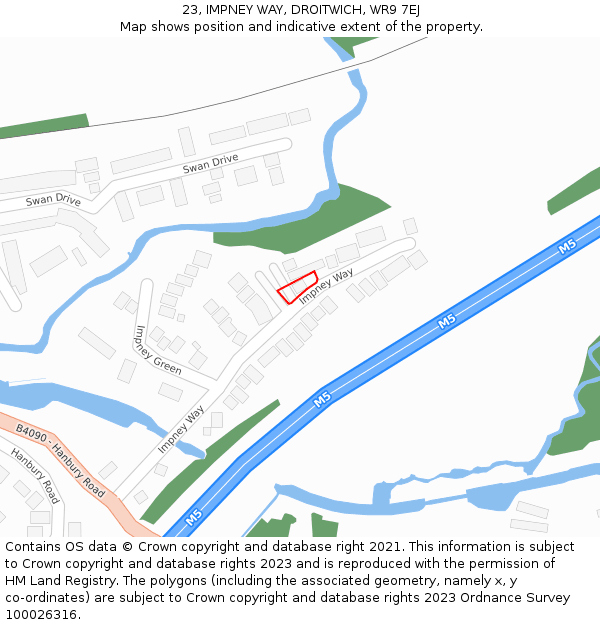 23, IMPNEY WAY, DROITWICH, WR9 7EJ: Location map and indicative extent of plot