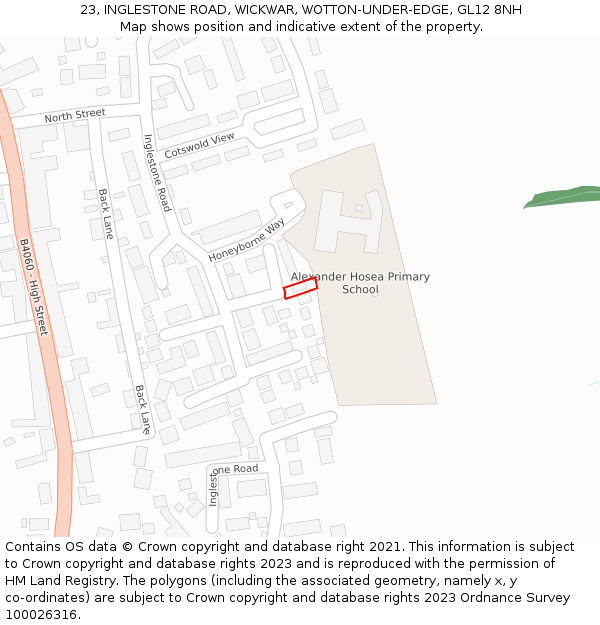 23, INGLESTONE ROAD, WICKWAR, WOTTON-UNDER-EDGE, GL12 8NH: Location map and indicative extent of plot