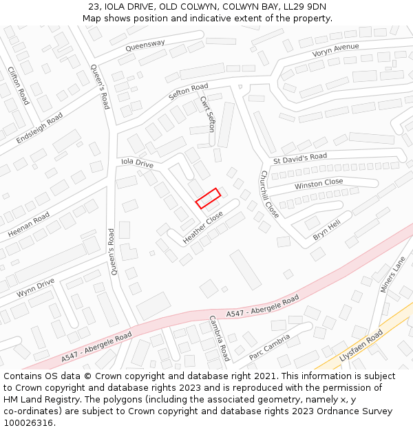 23, IOLA DRIVE, OLD COLWYN, COLWYN BAY, LL29 9DN: Location map and indicative extent of plot