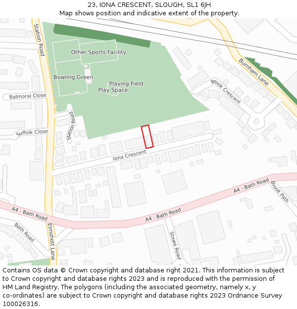 23, IONA CRESCENT, SLOUGH, SL1 6JH: Location map and indicative extent of plot