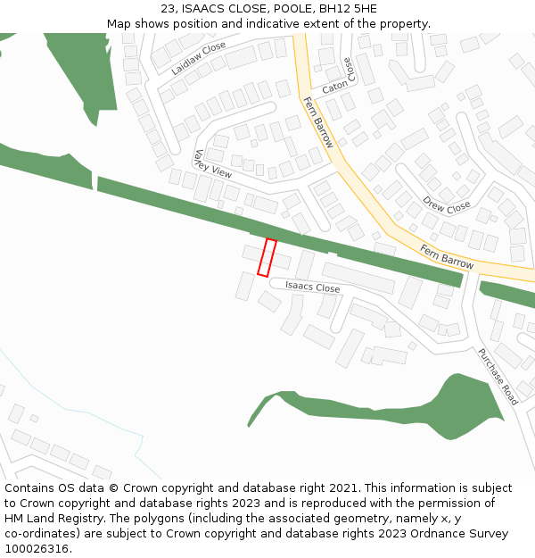 23, ISAACS CLOSE, POOLE, BH12 5HE: Location map and indicative extent of plot