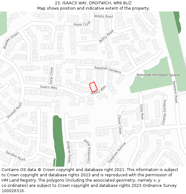 23, ISAACS WAY, DROITWICH, WR9 8UZ: Location map and indicative extent of plot