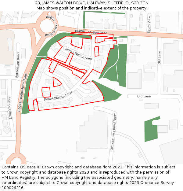 23, JAMES WALTON DRIVE, HALFWAY, SHEFFIELD, S20 3GN: Location map and indicative extent of plot