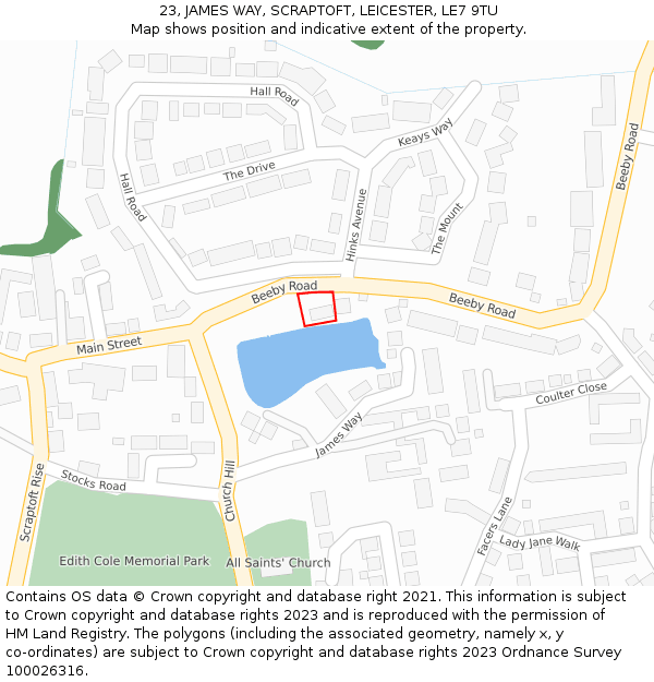 23, JAMES WAY, SCRAPTOFT, LEICESTER, LE7 9TU: Location map and indicative extent of plot