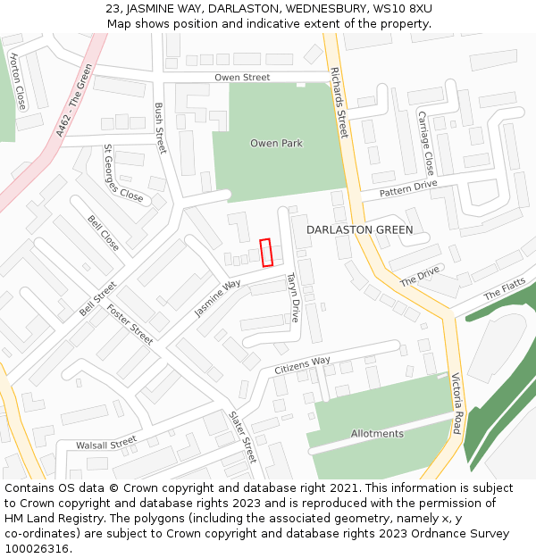 23, JASMINE WAY, DARLASTON, WEDNESBURY, WS10 8XU: Location map and indicative extent of plot