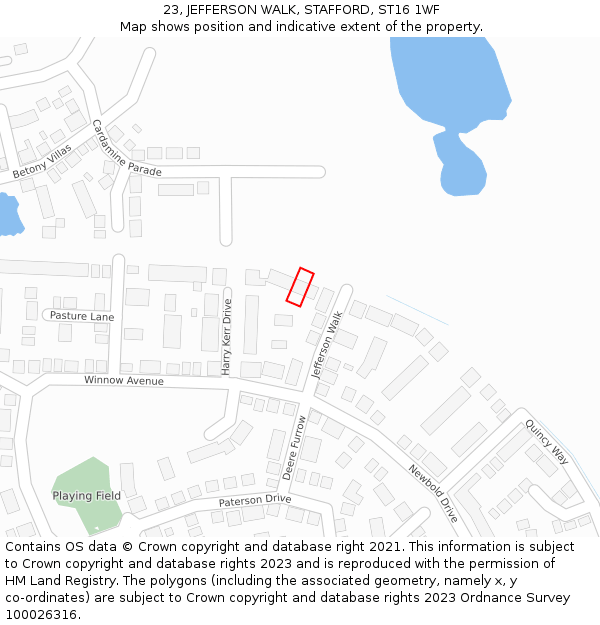 23, JEFFERSON WALK, STAFFORD, ST16 1WF: Location map and indicative extent of plot