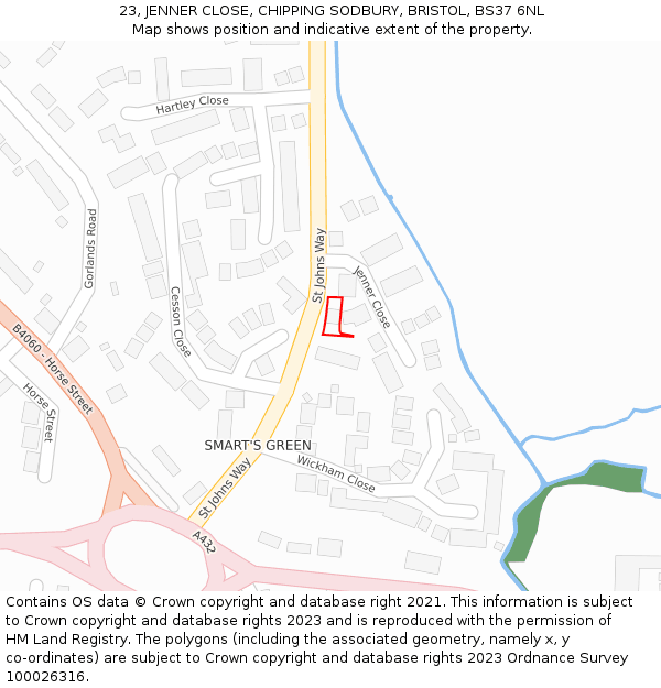 23, JENNER CLOSE, CHIPPING SODBURY, BRISTOL, BS37 6NL: Location map and indicative extent of plot