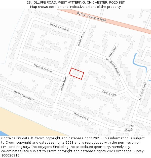 23, JOLLIFFE ROAD, WEST WITTERING, CHICHESTER, PO20 8ET: Location map and indicative extent of plot