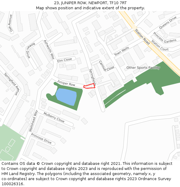 23, JUNIPER ROW, NEWPORT, TF10 7RT: Location map and indicative extent of plot