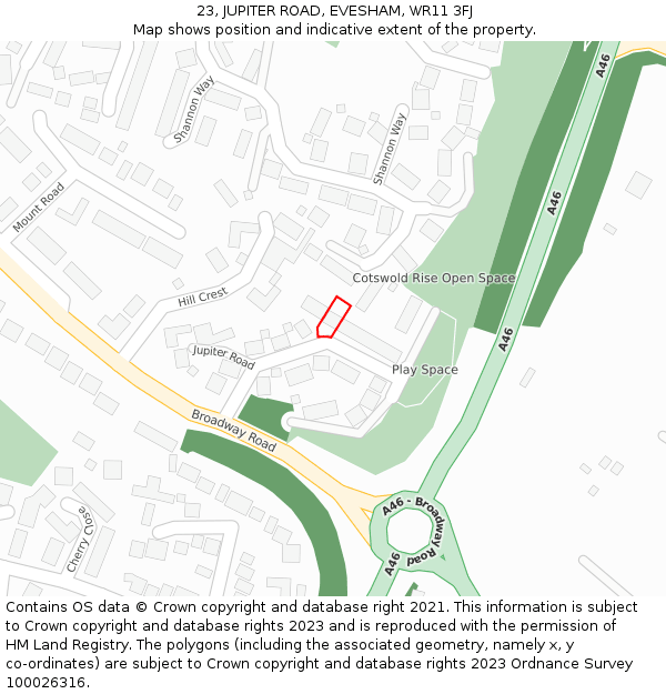 23, JUPITER ROAD, EVESHAM, WR11 3FJ: Location map and indicative extent of plot