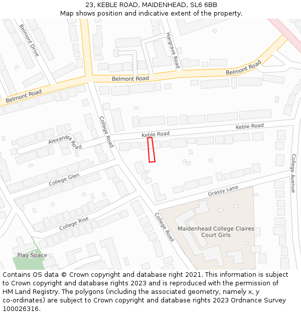 23, KEBLE ROAD, MAIDENHEAD, SL6 6BB: Location map and indicative extent of plot