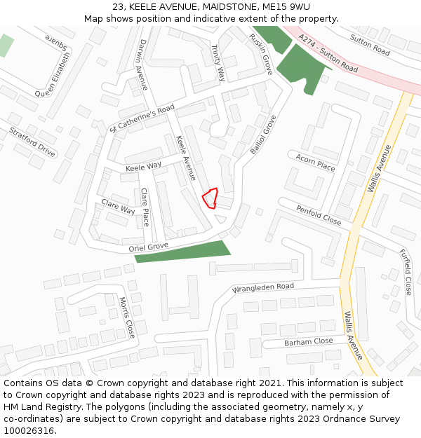 23, KEELE AVENUE, MAIDSTONE, ME15 9WU: Location map and indicative extent of plot