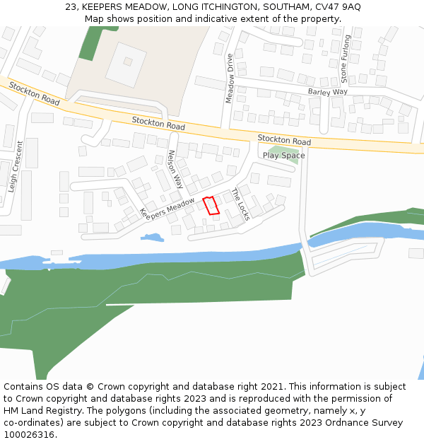 23, KEEPERS MEADOW, LONG ITCHINGTON, SOUTHAM, CV47 9AQ: Location map and indicative extent of plot