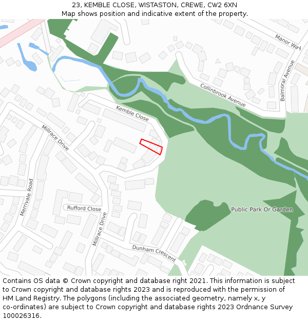 23, KEMBLE CLOSE, WISTASTON, CREWE, CW2 6XN: Location map and indicative extent of plot