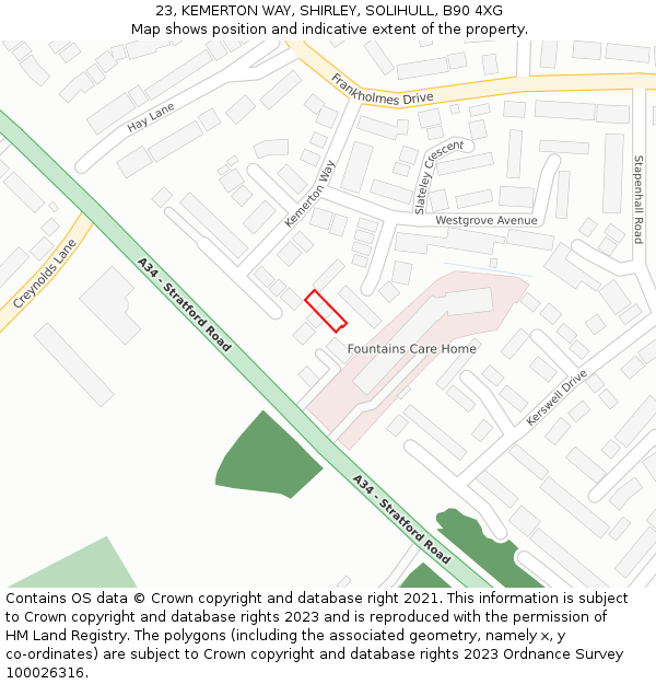 23, KEMERTON WAY, SHIRLEY, SOLIHULL, B90 4XG: Location map and indicative extent of plot