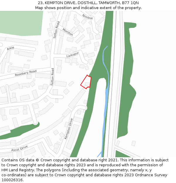 23, KEMPTON DRIVE, DOSTHILL, TAMWORTH, B77 1QN: Location map and indicative extent of plot