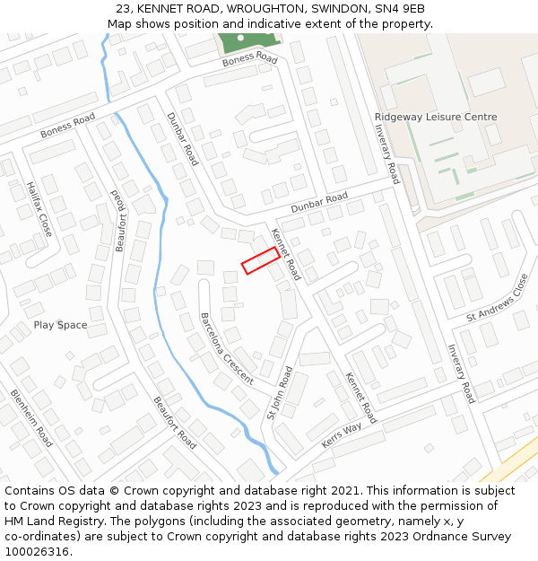 23, KENNET ROAD, WROUGHTON, SWINDON, SN4 9EB: Location map and indicative extent of plot