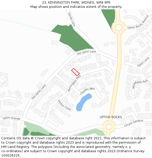 23, KENNINGTON PARK, WIDNES, WA8 9PE: Location map and indicative extent of plot