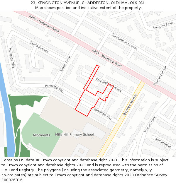 23, KENSINGTON AVENUE, CHADDERTON, OLDHAM, OL9 0NL: Location map and indicative extent of plot