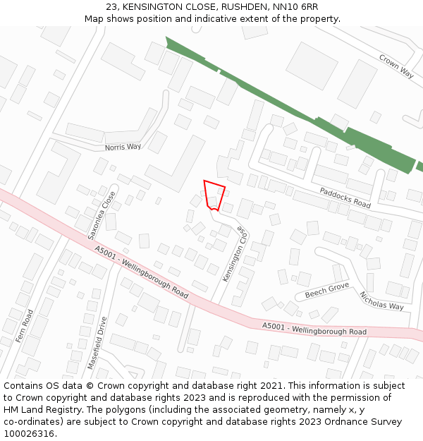 23, KENSINGTON CLOSE, RUSHDEN, NN10 6RR: Location map and indicative extent of plot