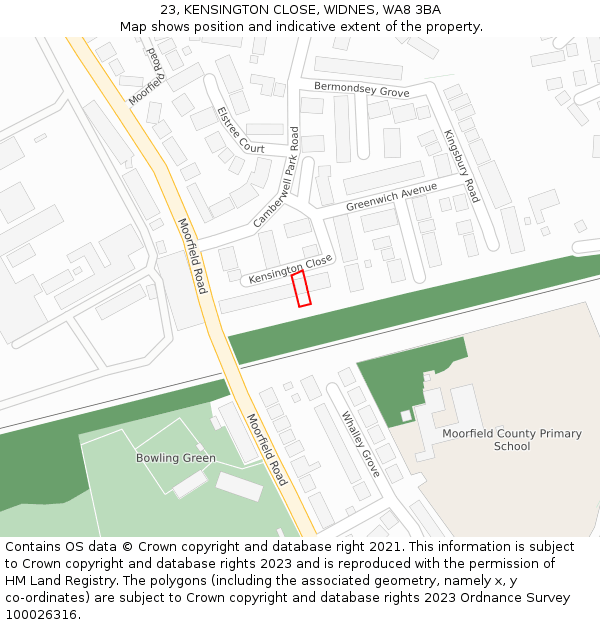 23, KENSINGTON CLOSE, WIDNES, WA8 3BA: Location map and indicative extent of plot