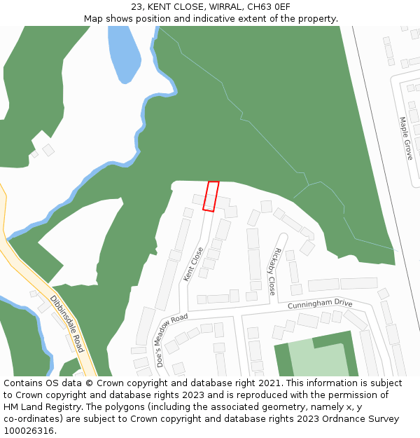 23, KENT CLOSE, WIRRAL, CH63 0EF: Location map and indicative extent of plot