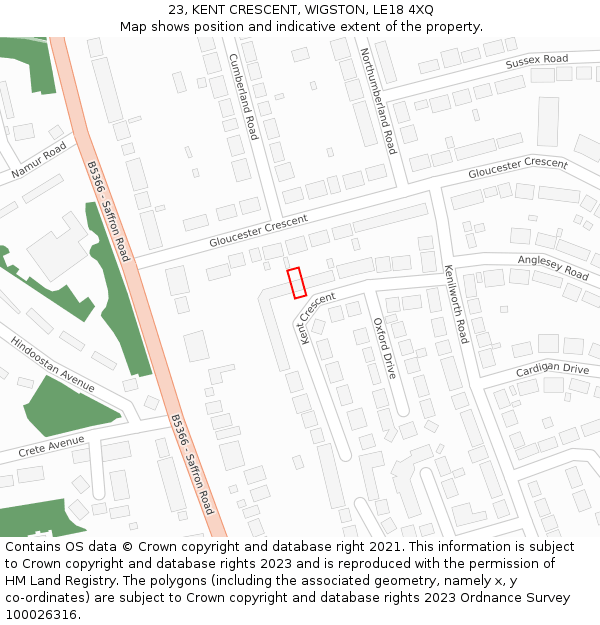 23, KENT CRESCENT, WIGSTON, LE18 4XQ: Location map and indicative extent of plot