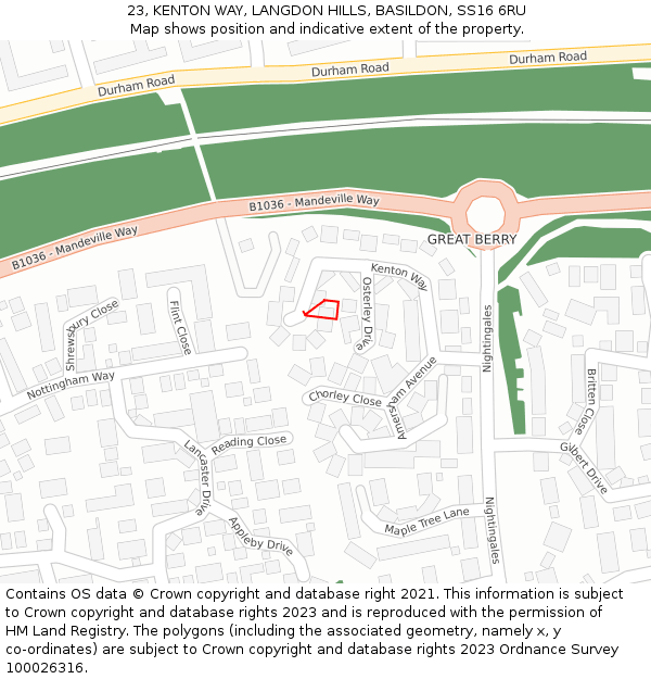 23, KENTON WAY, LANGDON HILLS, BASILDON, SS16 6RU: Location map and indicative extent of plot