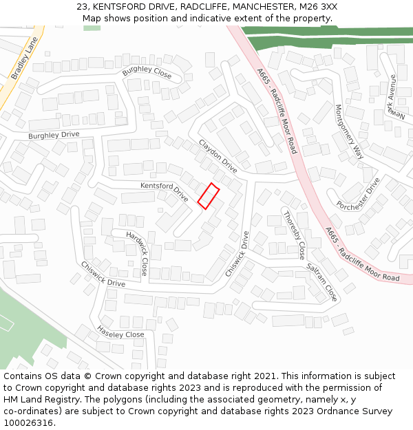 23, KENTSFORD DRIVE, RADCLIFFE, MANCHESTER, M26 3XX: Location map and indicative extent of plot