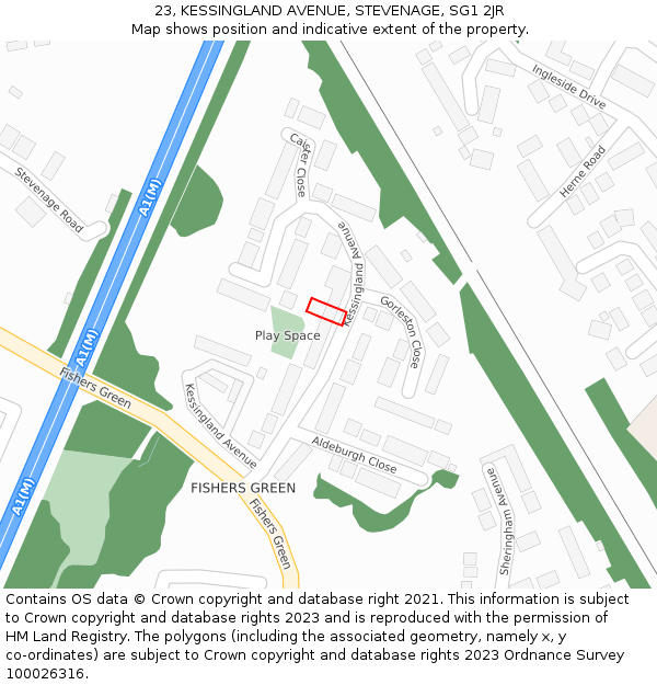23, KESSINGLAND AVENUE, STEVENAGE, SG1 2JR: Location map and indicative extent of plot
