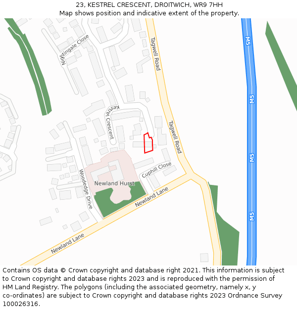 23, KESTREL CRESCENT, DROITWICH, WR9 7HH: Location map and indicative extent of plot