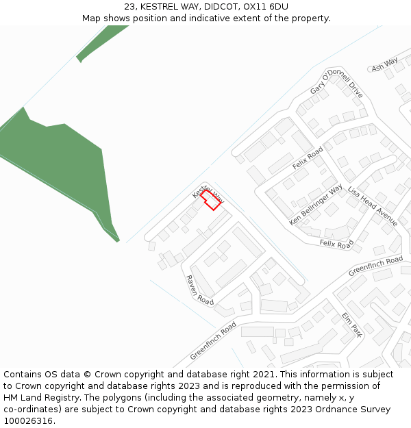 23, KESTREL WAY, DIDCOT, OX11 6DU: Location map and indicative extent of plot