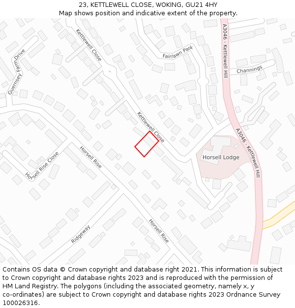 23, KETTLEWELL CLOSE, WOKING, GU21 4HY: Location map and indicative extent of plot