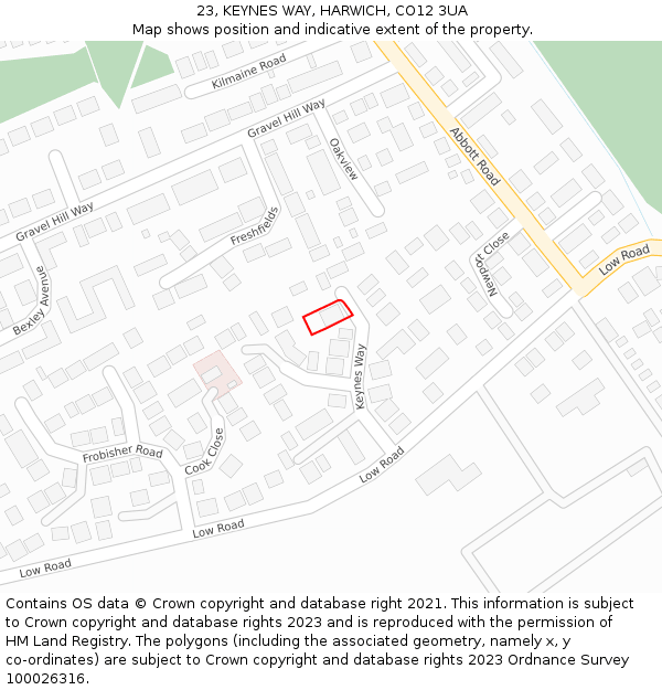 23, KEYNES WAY, HARWICH, CO12 3UA: Location map and indicative extent of plot