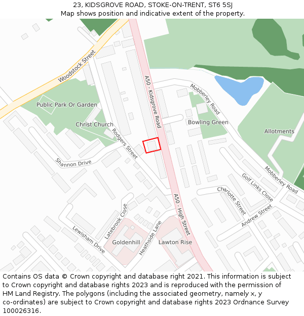 23, KIDSGROVE ROAD, STOKE-ON-TRENT, ST6 5SJ: Location map and indicative extent of plot