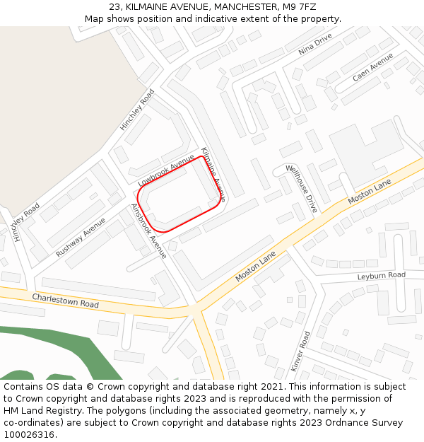 23, KILMAINE AVENUE, MANCHESTER, M9 7FZ: Location map and indicative extent of plot